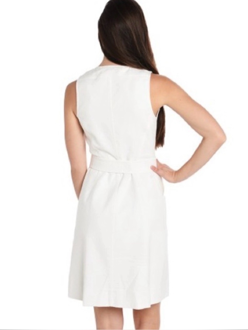 Diane Von Furstenberg White Cream Cotton Linen Sleeveless Dress Pockets Size 6 - Picture 3 of 16